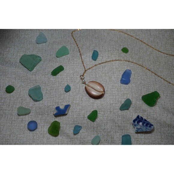 Cowrie Shell Necklace, 14k Gold Filled Chain - Picture 2 of 7